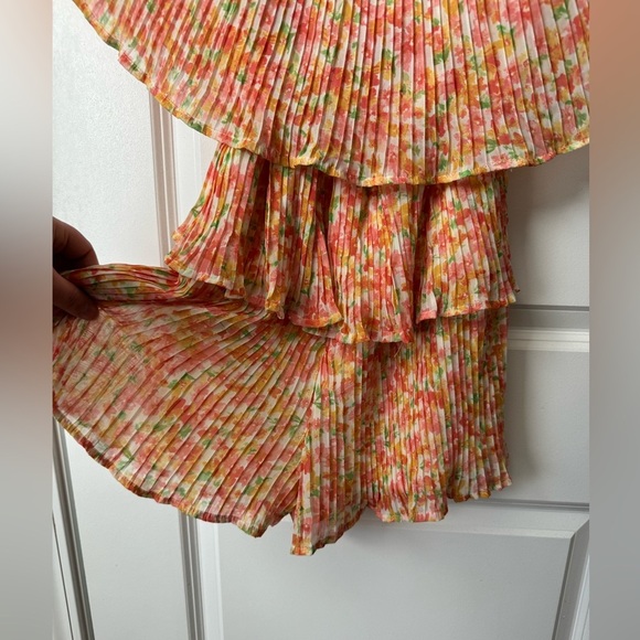 Lulus Gala Ready Peach Multi Floral Pleated Off-the-Shoulder Romper - Picture 6 of 10